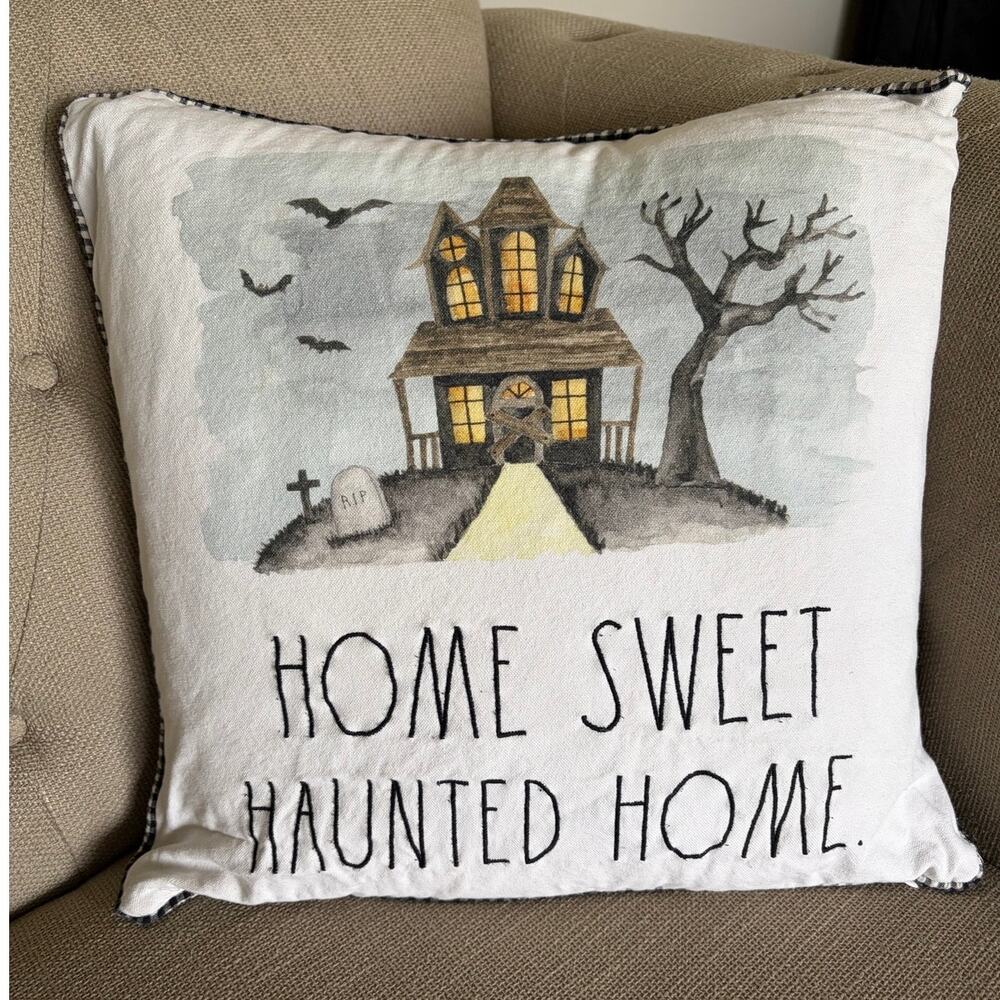Rae Dunn Home Sweet Haunted Home Halloween Decorative Throw Pillow 17x17 Spooky
